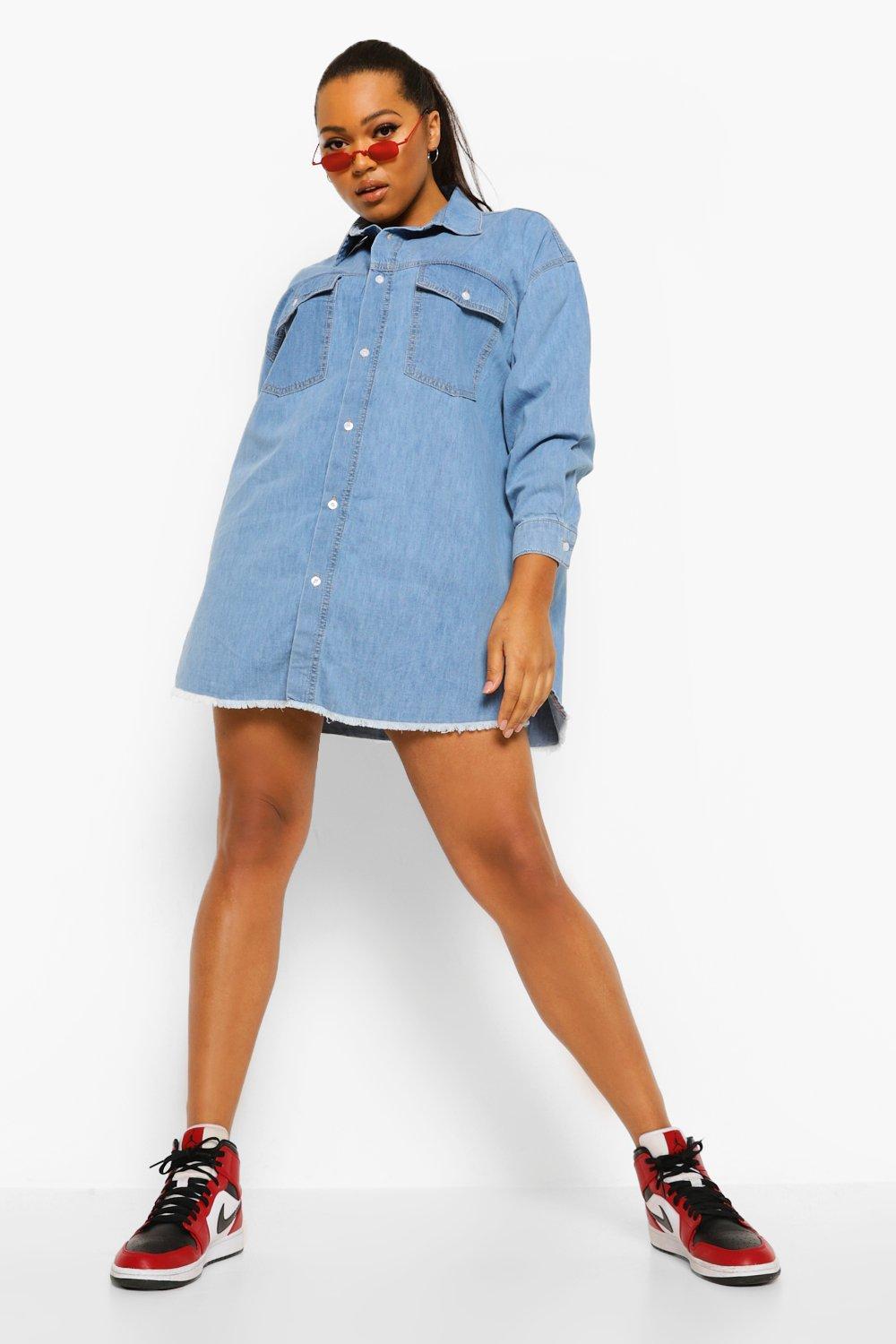 Denim dress frayed store hem